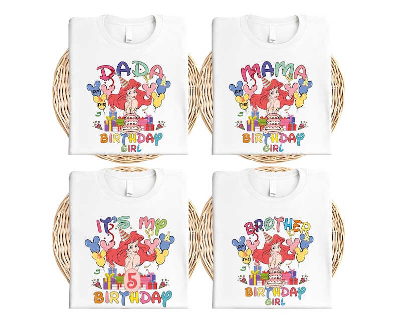 Disney Princess Ariel Birthday Shirt, Little Mermaid Birthday T-Shirt, Family Matching Birthday Tee, Birthday Girl Tee, Disney Trip 2026 Tee