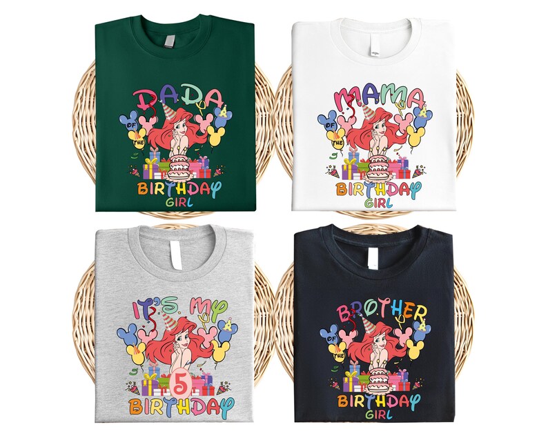 Disney Princess Ariel Birthday Shirt, Little Mermaid Birthday T-Shirt, Family Matching Birthday Tee, Birthday Girl Tee, Disney Trip 2026 Tee