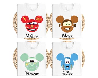 Custom Name Disney Cars Shirt, Mickey Ears McQuee and Friends T-Shirt, Disney Cars Family Matching Tee, Disney Vacation Shirt, Racing Car