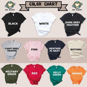 a collection of t-shirts in various colors and styles, arranged in a grid format.