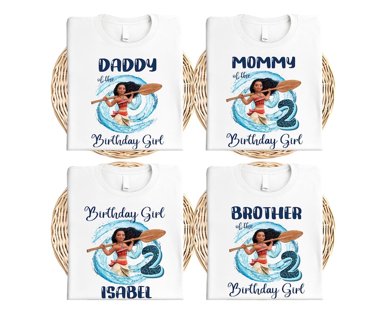 Custom Name Moana Birthday Shirt, Disney Ocean T-Shirt, Family Matching Birthday Girl T-Shirt, Princess Moana Tee, Birthday Party Shirt