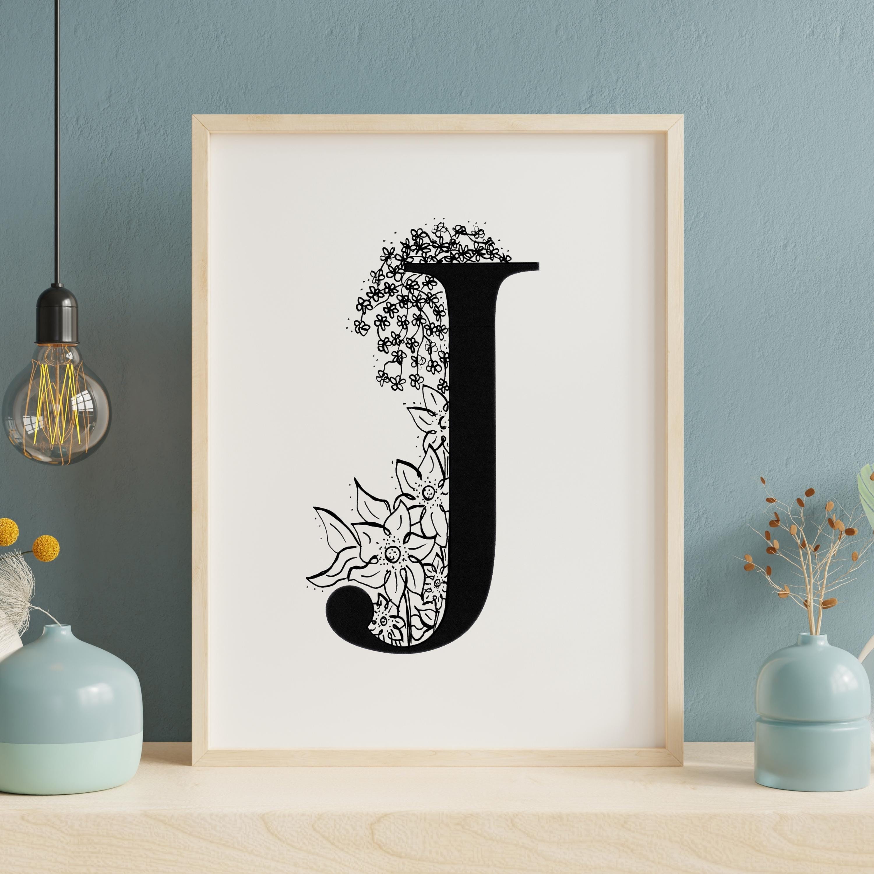 Letter J Monochrome Digital Download Art Work - Alphabet Print With ...