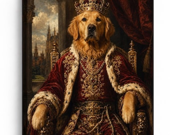 Custom Royal Pet Portrait CanvasRenaissance King Dog PaintingPersonalized Pet Lover GiftCustom pet portrait King dog canvas Golden retriever