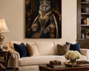 Custom Royal Pet Portrait Canvas Renaissance Queen Cat Painting Personalized Pet Lover Gift Royal pet portrait Queen cat canvas Renaissance