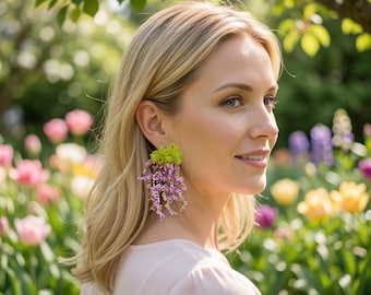 Handwoven Beaded Lily of the Valley Earrings, White Floral Dangle Bridal Wedding Jewelry