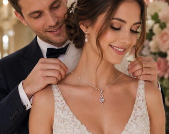 Infinity Moissanite Necklace for Bride, Sterling Silver Sparkling Pendant, 1 Carat 2 Carat Wedding Jewelry Gift, Bridal Necklace for Her