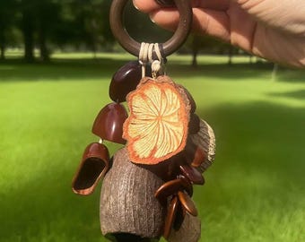 Natural Seed Pod Wind Chime, Handmade Botanical Hanging Ornament, Rustic Boho Decor, Eco Friendly Baby Rattle Style Charm, Nature Gift