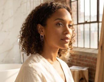 Gold Plated Brass Chain Drop Earrings: Minimalist Ball Stud, Layered Dangle Jewelry