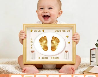 Custom Baby Handprint Footprint Frame • Personalized Newborn Keepsake Wood Display