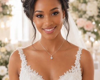 2 Carat Diamond Necklace for Bride, Sterling Silver Solitaire Pendant, Bridal Jewelry Gift, Wedding Necklace, Anniversary Gift for Her