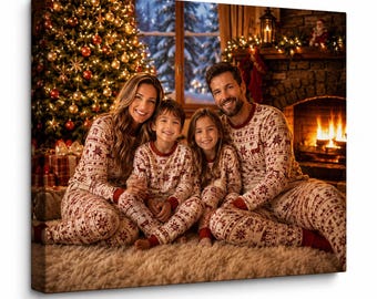 Custom Family Christmas Photo Canvas Print Personalized Holiday Picture Wall ArtCozy Winter Family Gift