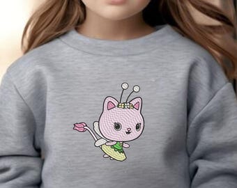 妖精猫の刺繍デザイン、即時ダウンロード、3サイズの刺繍ファイル
