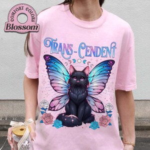 Trans-Cendent Comfort Colors Shirt, Transgender Witch Pride Shirt, Trans Pride T-Shirt, Trans Cat, LGBTQ Witchy Clothes, Cat Witch Shirt