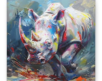 Colorful Rhinoceros Canvas Art: Modern Wildlife Home Decor