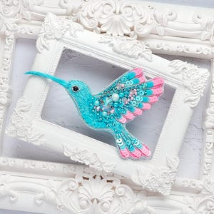 Beaded Brooch Kit &#39;Blue hummingbird&#39; – DIY Beaded Embroidery Kit, Handmade Jewelry Kit, Beadwork Brooch, DIY Craft Gift for Jewelry Lovers