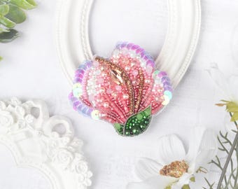 Beaded Brooch Kit "Magnolia" – DIY Jewelry Making Kit, Bead Embroidery Craft Kit, Handmade Floral Brooch