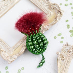 Beaded Brooch Kit “Thistle” – DIY Embroidery Kit with Czech Beads & Velour | Handmade Jewelry Craft Kit for Beginners and Gift Idea