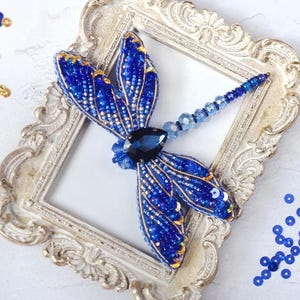 Beaded Brooch Kit &#39;Blue dragonfly&#39; – DIY Beaded Embroidery Kit, Handmade Jewelry Kit, Beadwork Brooch, DIY Craft Gift for Jewelry Lovers