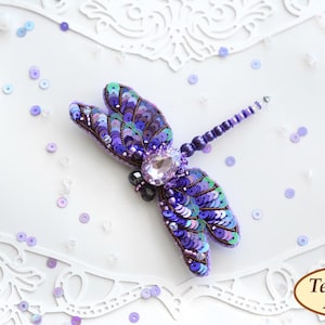 Beaded Brooch Kit &#39;Purple dragonfly&#39; – DIY Beaded Embroidery Kit, Handmade Jewelry Kit, Beadwork Brooch, DIY Craft Gift for Jewelry Lovers