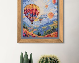 Heißluftballon Kreuzstich Set • Reise-Deko • Geschenk für Sie • Entspannende DIY Stickerei