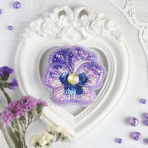 Beaded Brooch Kit &#39;Viola&#39; – DIY Beaded Embroidery Kit, Handmade Jewelry Kit, Beadwork Brooch, DIY Craft Gift for Jewelry Lovers