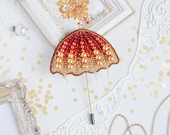 ビーズブローチキット「サンアンブレラ」 - DIYビーズ刺繍キット、ハンドメイドジュエリーキット、ビーズブローチ、ジュエリー愛好家へのDIYクラフトギフト
