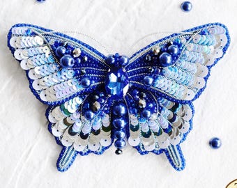 DIY Beaded Brooch Kit – “Blue Butterfly” – Velour Embroidery Kit with Czech Beads & Sequins – Handmade Jewelry Craft Gift