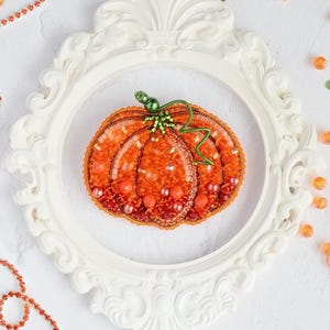 Beaded Brooch Kit 'Pumpkin' – DIY Beaded Embroidery Kit, Handmade Jewelry Kit, Beadwork Brooch, DIY Craft Gift for Jewelry Lovers