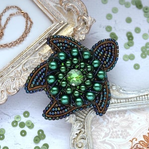 Beaded Brooch Kit &#39;Turtle&#39; – DIY Beaded Embroidery Kit, Handmade Jewelry Kit, Beadwork Brooch, DIY Craft Gift for Jewelry Lovers