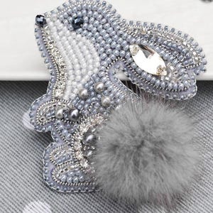 Beaded Brooch Kit "Bunny" – DIY Jewelry Making Kit, Bead Embroidery Craft Kit, Handmade Animal Brooch, Rabbit Pin Kit