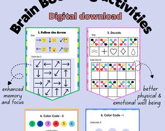 Brain Gym Worksheets for Kids: Cognitive Exercises (PDF Printable Activities A4 Size)
