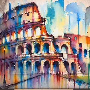 Watercolor Colosseum Canvas Print | Rome Wall Art | Italian Landmark Decor | Large Canvas | Travel-Inspired Art | Ready to Hang
