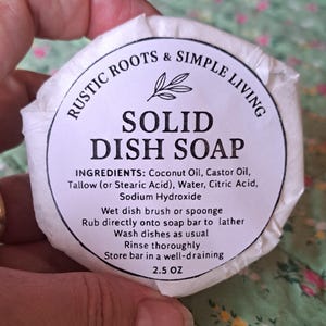 Solid Dish Soap Bar • Natural Kitchen Soap • Zero Waste Dish Soap • Tallow & Coconut Oil Bar • Eco Friendly Cleaning • 2.5 oz Round Bar