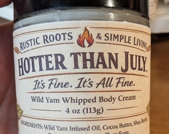 Crema corporal batida para la menopausia "Wild Yam" más caliente que julio, frasco de 4 oz