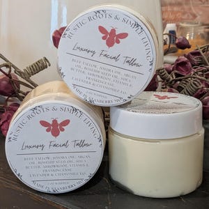 Crème fouettée luxueuse pour le visage au suif : rose musquée et encens - Pot de 2 ou 4 oz