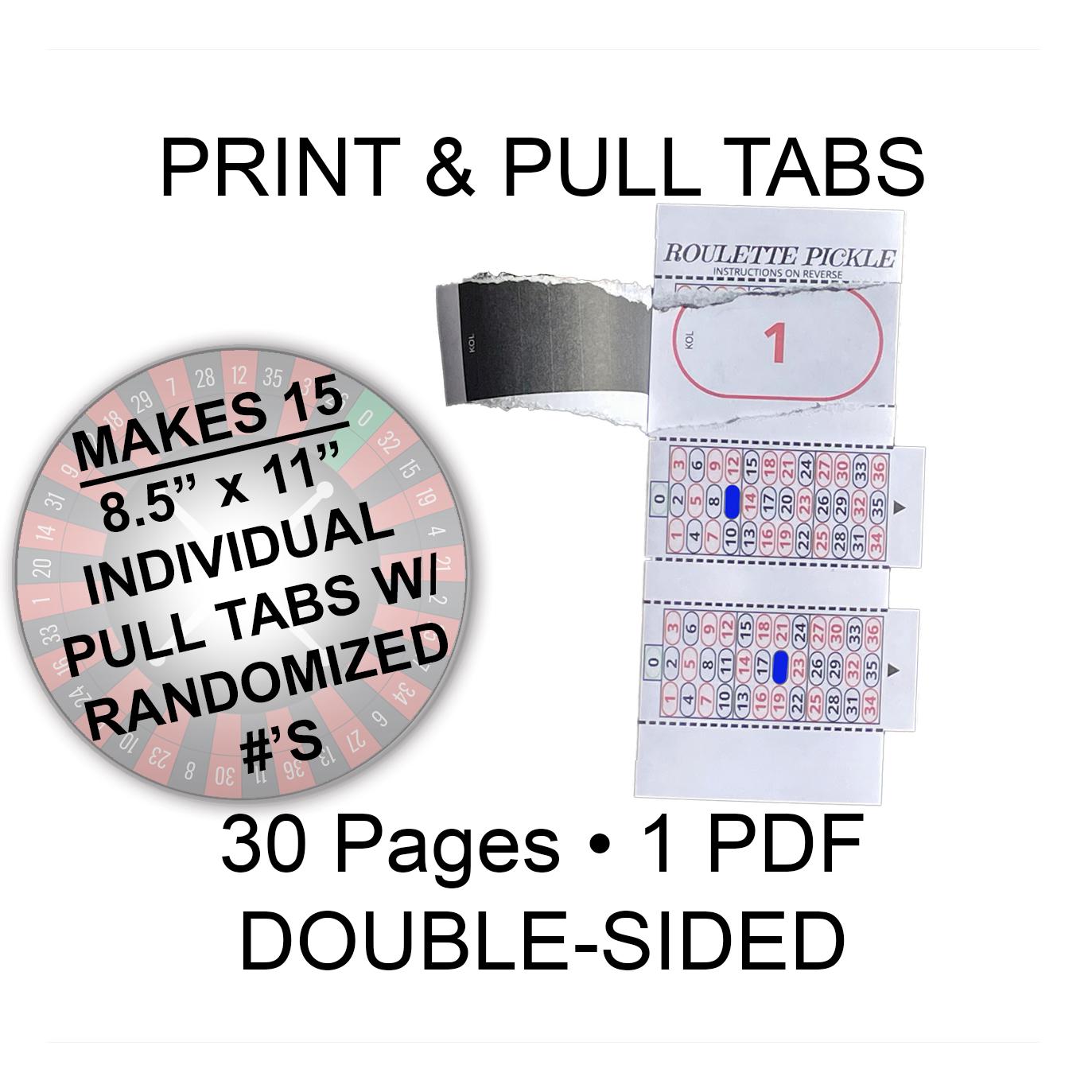Roulette Print Pull Tabs 30-page PDF 15 Unique Randomized