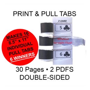 3 CARD Poker Print & Pull Tabs • 32 Page Double-sided Printable Pull Tab PDF • Makes 16 Sheets with 6 Winners! • Features 3 Card Poker Hands