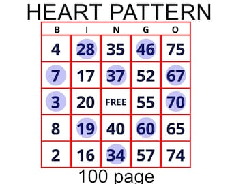 Hojas de bingo imprimibles con letra grande: diseño de corazón para personas mayores / PDF de 100 páginas