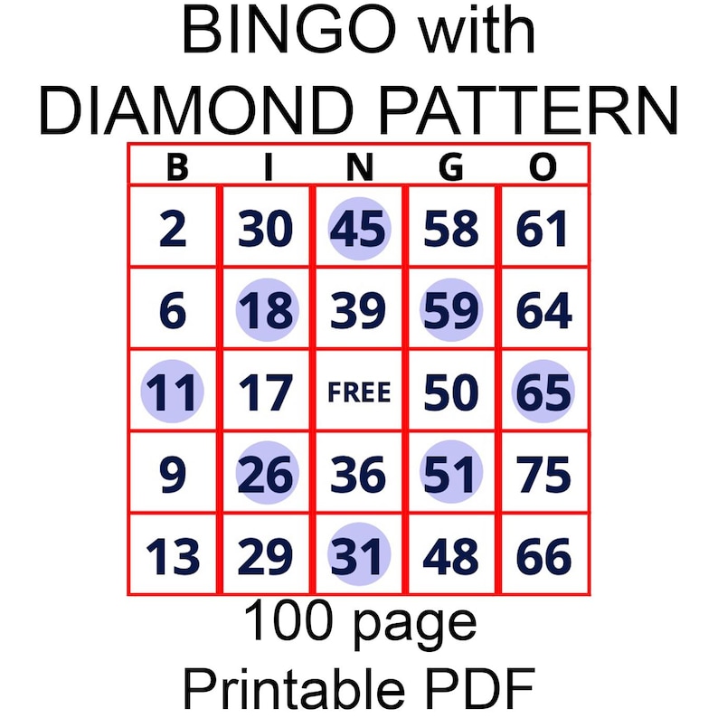 Bingo Sheets – Large Text Diamond Pattern | 100-page Printable PDF - Etsy