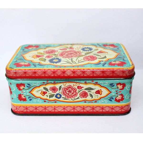 Vtg Floral Tin