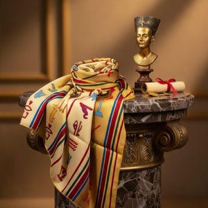 Bufanda de seda para mujer, jeroglíficos egipcios, diseño del antiguo Egipto, disponible para pedidos al por mayor.