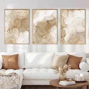 3 PC CANVAS Modern Abstract Beige Golden Marble Boho Poster Wall Art Canvas Painting Print Pictures for Living Room Interior Home Decoration