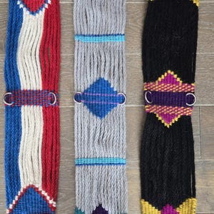 Fancy Custom Mohair Cinch with Stainless Steel Buckles for Western Horseback Riding, Handmade from 100% Mohair Tied or Woven Cord