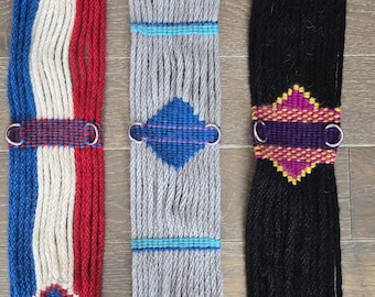 Fancy Custom Mohair Cinch with Stainless Steel Buckles for Western Horseback Riding, Handmade from 100% Mohair Tied or Woven Cord