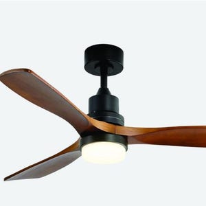 52&quot; Ceiling Fan with Lights Remote Control, Indoor Outdoor Ceiling Fan Reversible Noiseless ETL Motor, 3 Walnut Wooden Blades