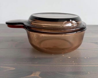 Vintage Amber Visions Corning grab it bowl with lid