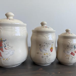 3 x vintage stoneware Country Goose canisters