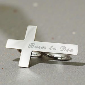 Engraved Cross Two Finger Ring, Gold or Silver Stainless Steel, Religious Jewelry