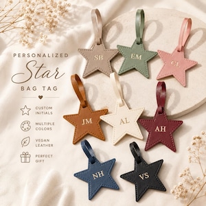 Personalized Star Bag Charm, Custom Initials PU Leather Keychain