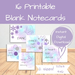Printable Blank Dance-Themed Notecards| Positive Affirmations| Motivational Cards for Dancers| Gift for Dance Lovers| Dance teacher gift